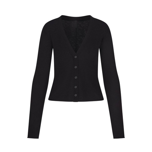 Skims Featherweight Cashmere‎ Cardigan V Neck Onyx Black Size Large NWT - Picture 2 of 9